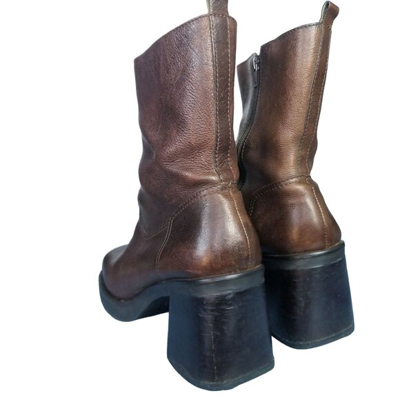 Vintage square toe chunky platform heel leather boots size 11 - Picture 4 of 12